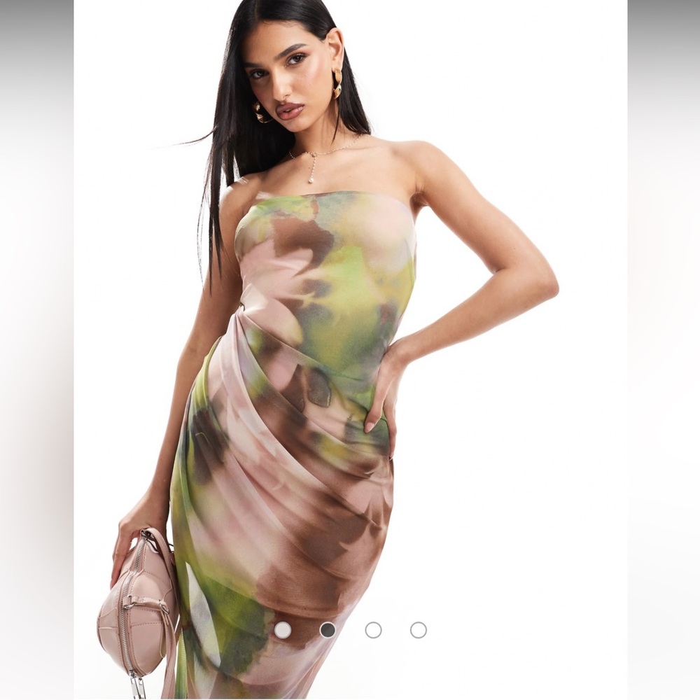 ASOS Design NWT Size 8 Strapless Mesh Bodycon Dress Green Pink Brown